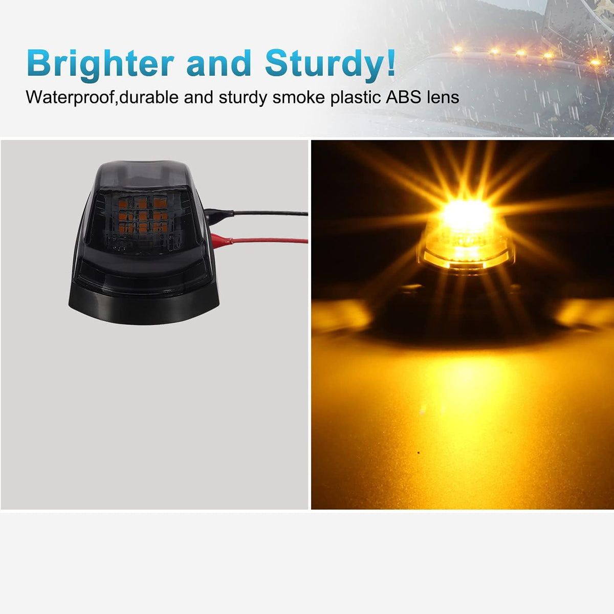 5Pcs Smoke Amber LED Cab Marker Roof Clearance Lights Assembly E79873