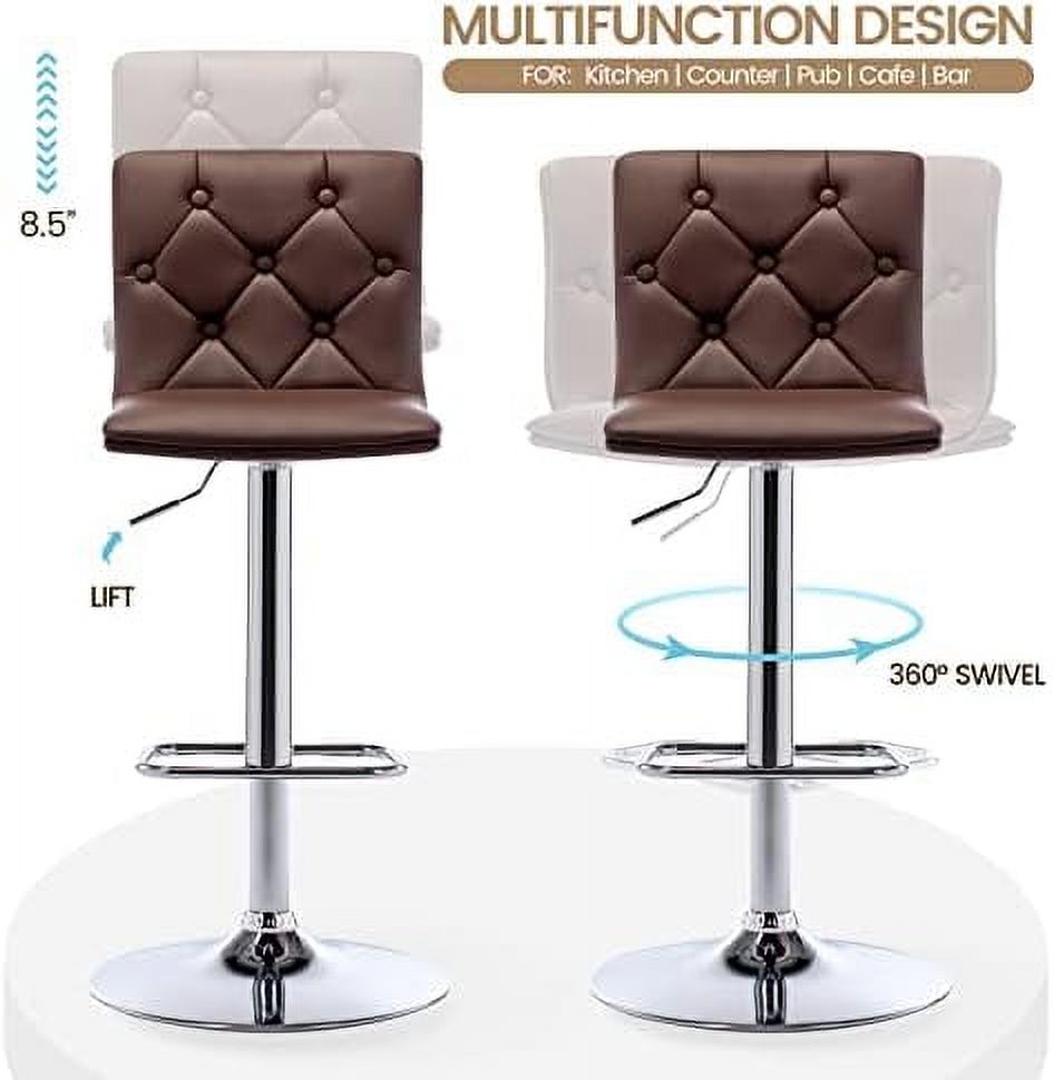 Tufted Adjustable PU Leather Swivel Barstools Set of 2 (Brown) K110
