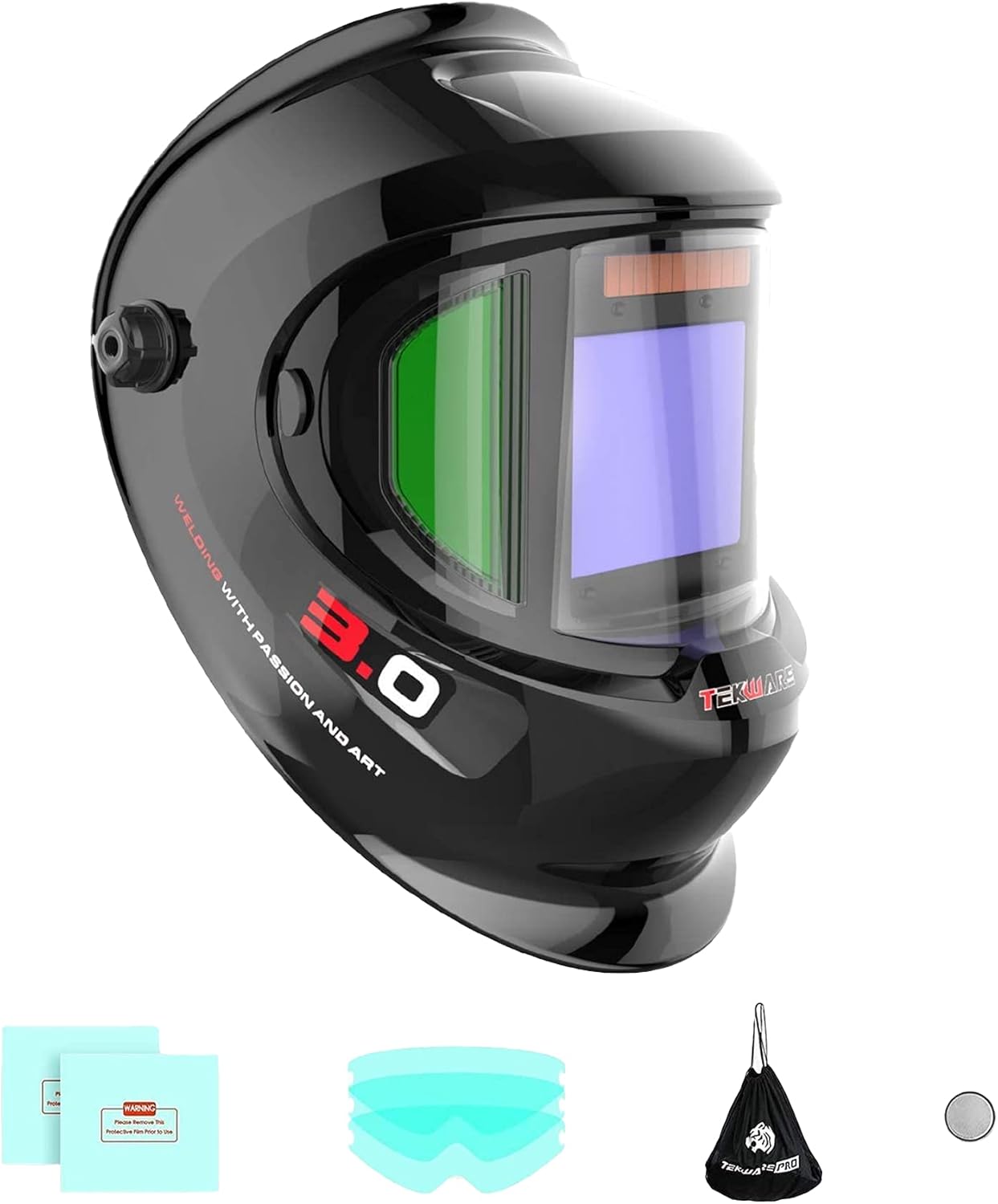 Auto Darkening Welding Helmet with Ultra Large Viewing Screen, 4 Arc Sensor, 1/1/1/2 Optical Clarity X240