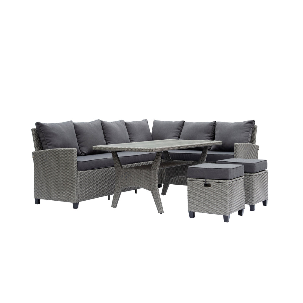 Outdoor Wicker Patio Sectional Sofa & Ottoman Set with Table H866372