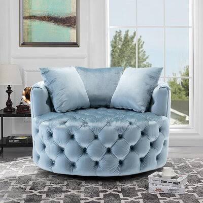 Light Blue Velvet Swivel Barrel Chair F655