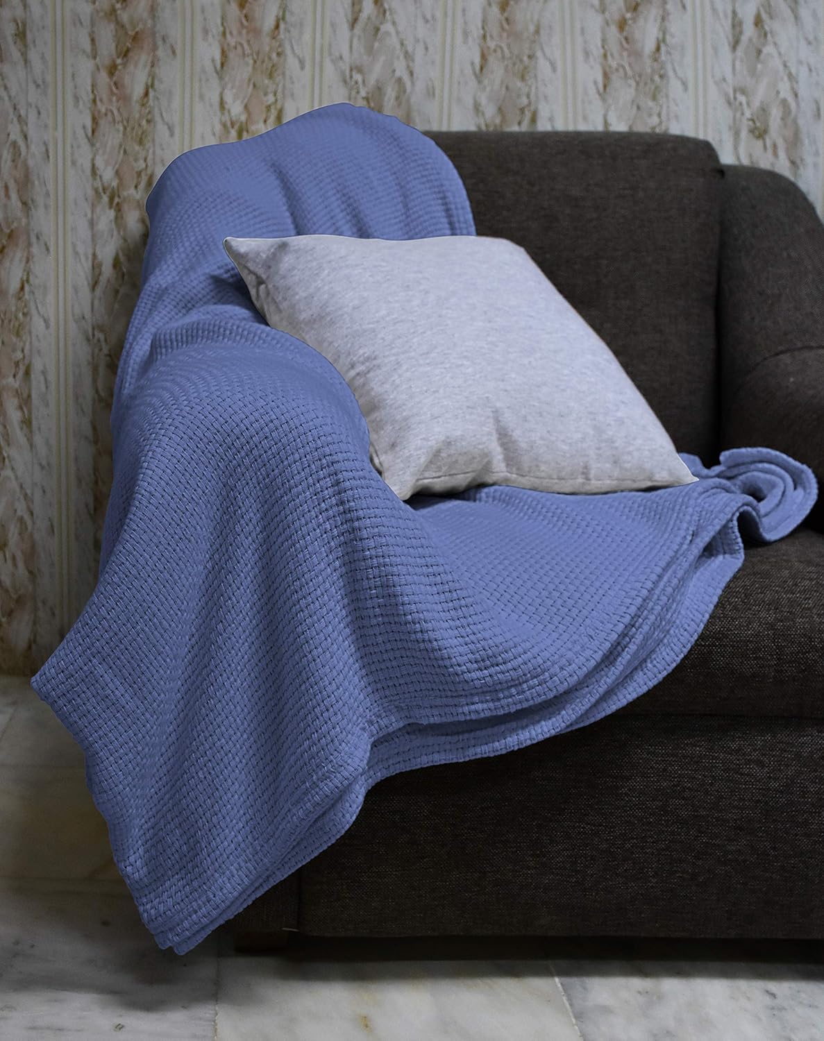 Blue Queen 90”X90” Cotton Basket Weave Blanket S404938