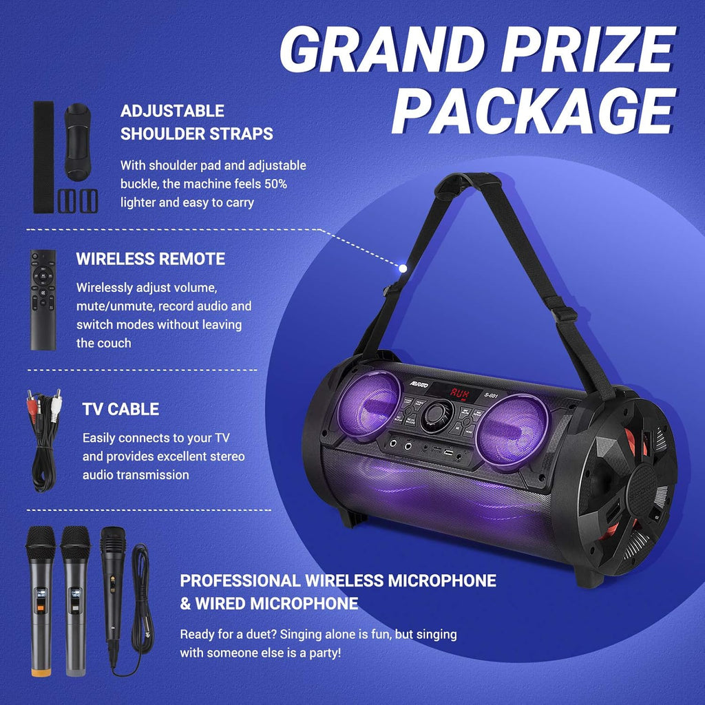 Portable Karaoke Machine with 6 Subwoofer Bluetooth Speaker, 3 Microphones Q20347