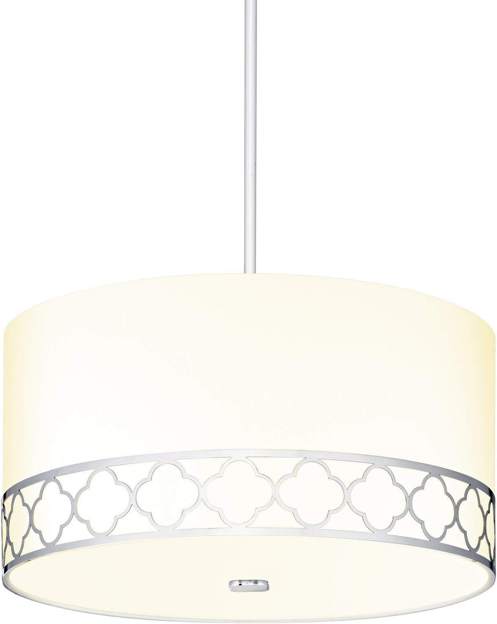 Fabric Linen Drum Chandelier, 14 Inch 3-Light Ceiling Fixture with Scalloped Brass Metal Design and Glass Diffuser D50629
