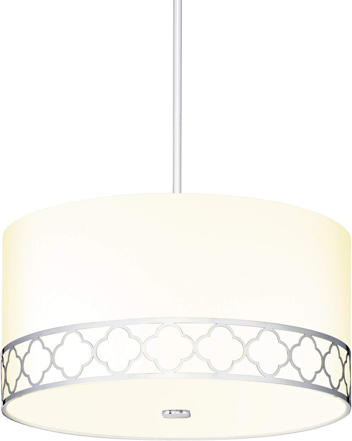 Fabric Linen Drum Chandelier, 14 Inch 3-Light Ceiling Fixture with Scalloped Brass Metal Design and Glass Diffuser D50629