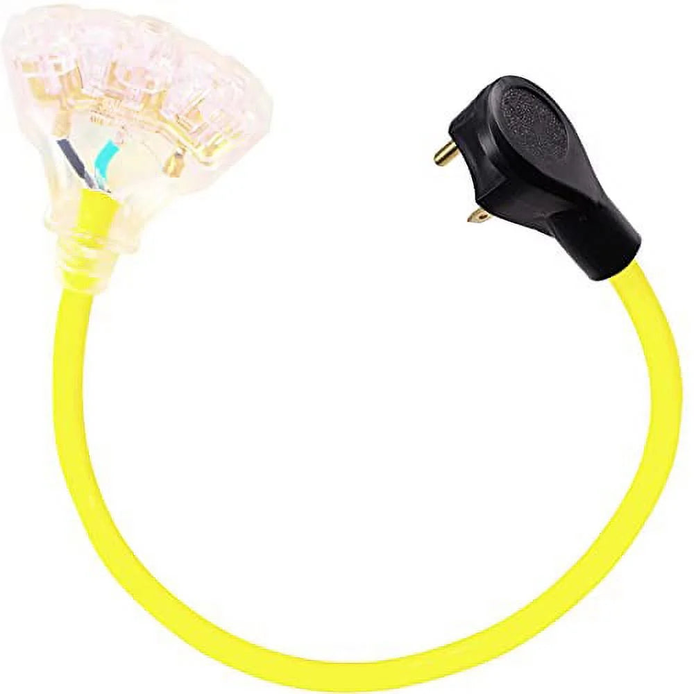 30 Amp to 110 Adapter L5-30P or TT-30P to 3-Way Outlet Splitter, 125 Volt, 30A to 15A-20A, 10AWG 3-Prong Locking Triple Tap 5-20R E5701