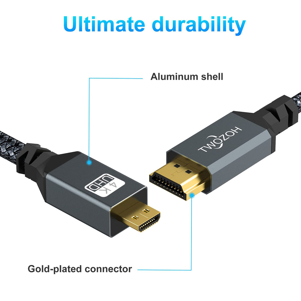 4K Micro HDMI to HDMI Cable 1FT Braided Cord P979