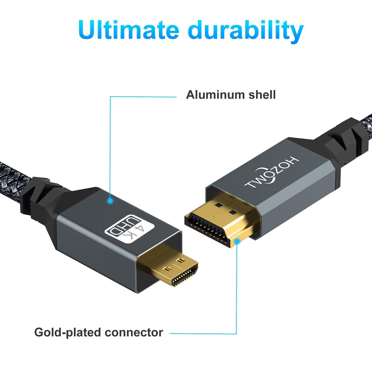 4K Micro HDMI to HDMI Cable 1FT Braided Cord P979