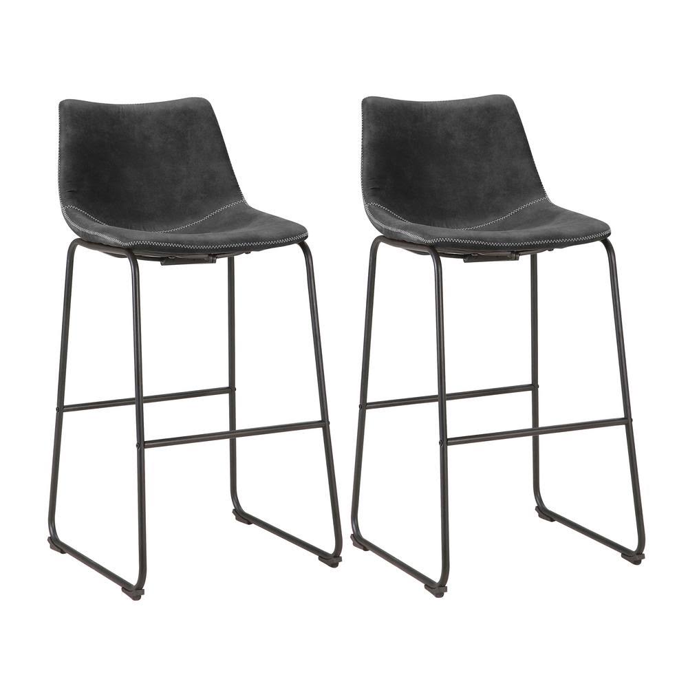 Charcoal Gray Faux Leather Bar Stool Set of 2 F974