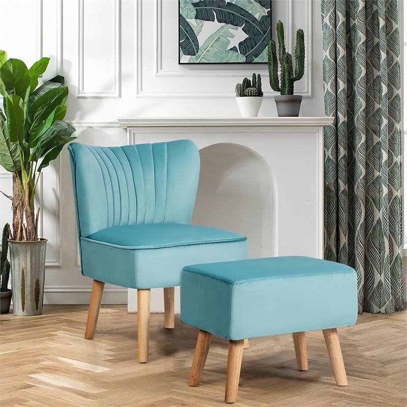 Green Velvet Tufted Leisure Chair and Ottoman Set J81606