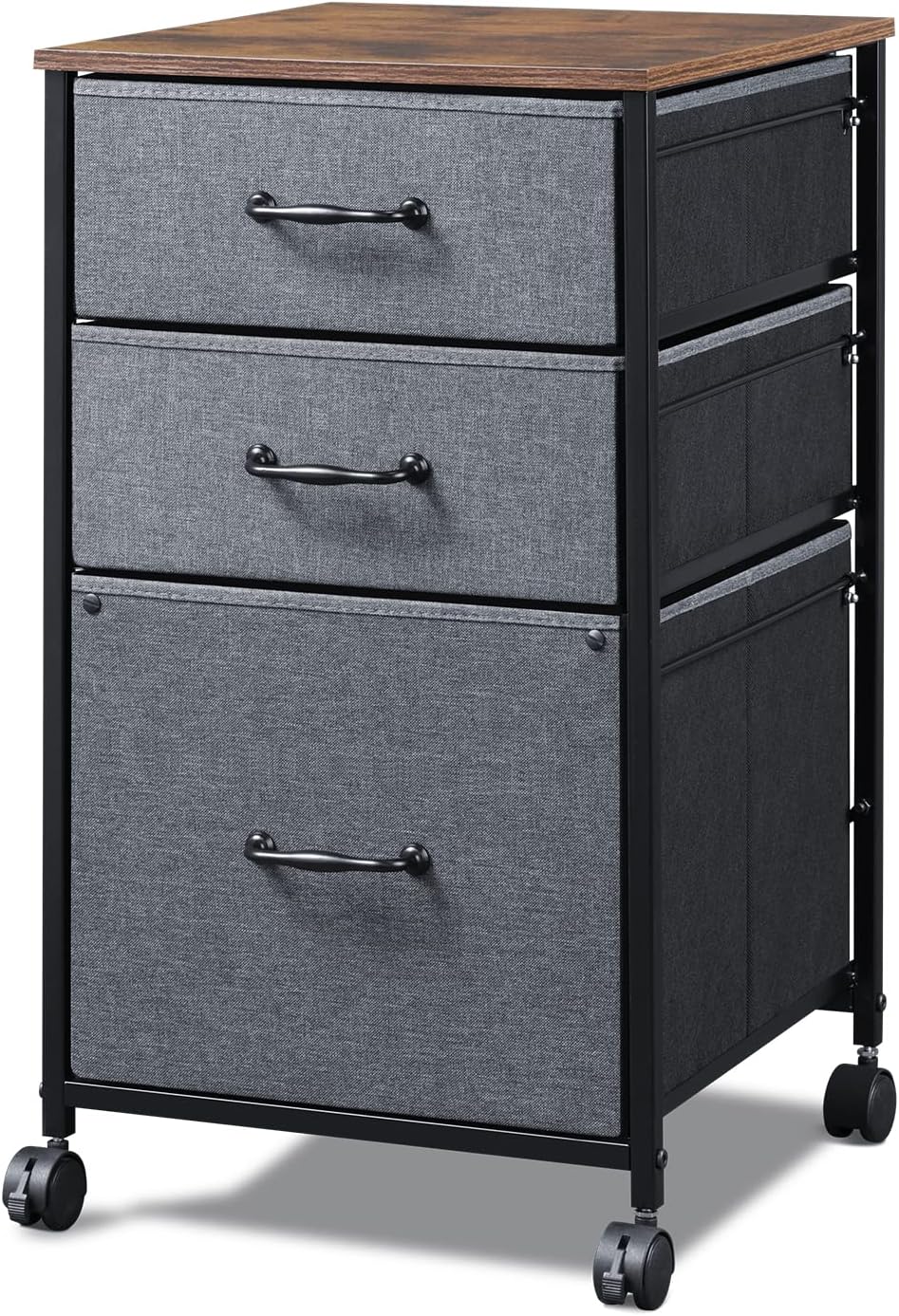 Rustic Brown Mobile File Cabinet with Open Storage Shelf Y238