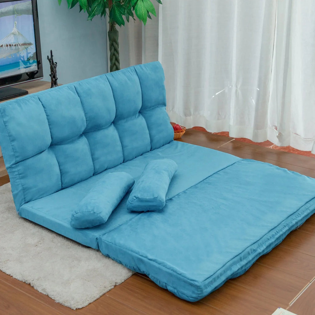 Blue Double Chaise Lounge Sofa with Two Pillows J101