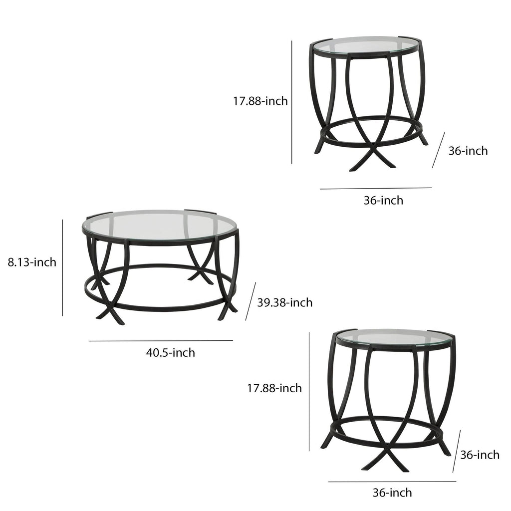 Round Table Set with Glass Top and Metal Body Black H4684