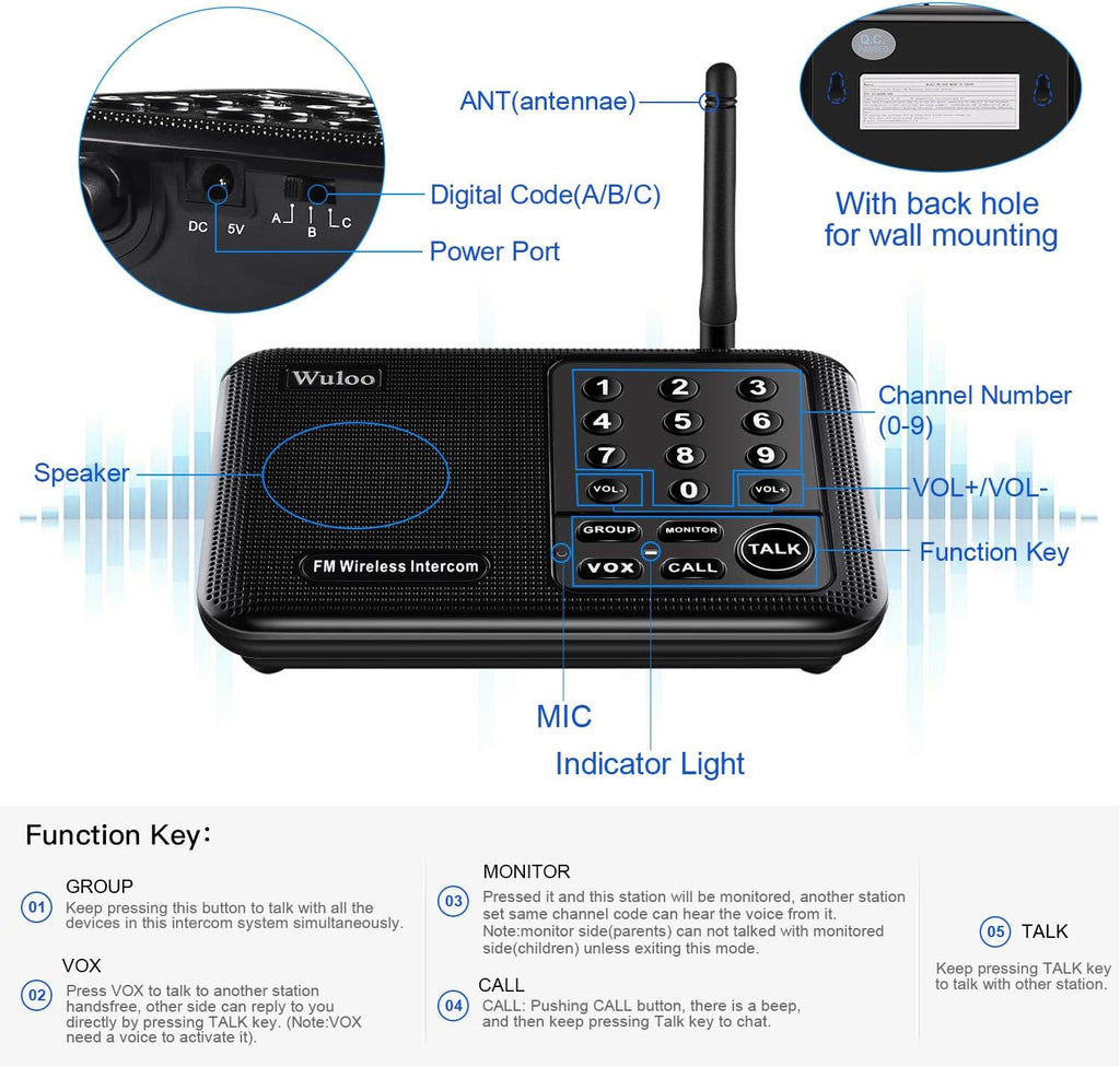 Wireless Intercom System, 2 Packs, Black X252004