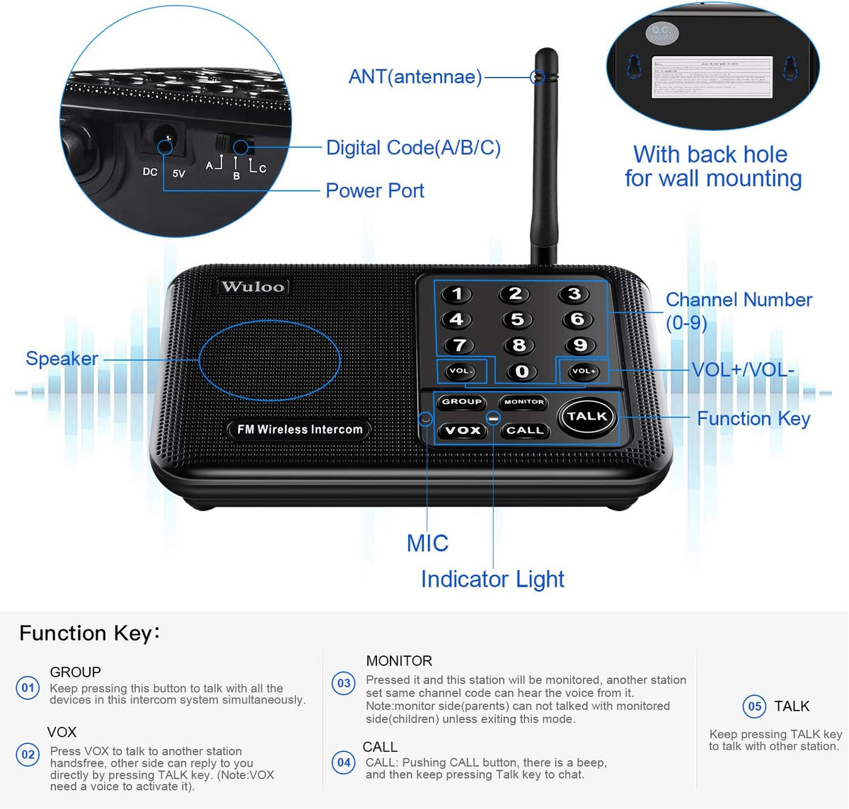 Wireless Intercom System, 2 Packs, Black X252004