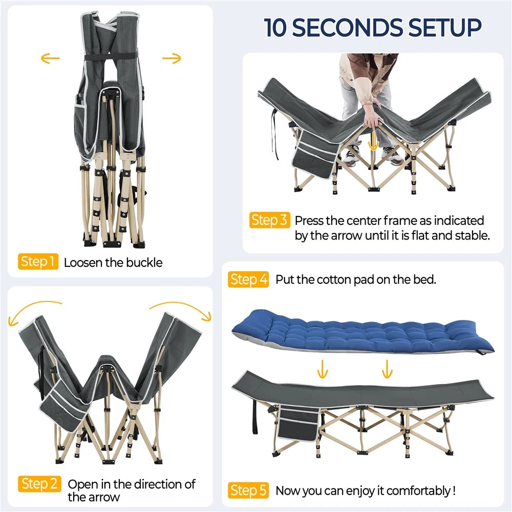 Gray Portable Folding Camping Cot with Carry Bag J377175