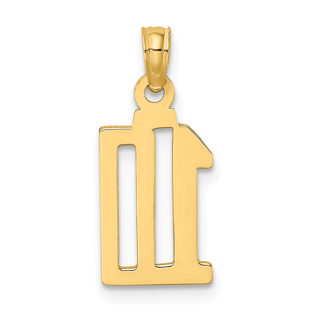 14K Yellow Gold Polished Number 10 Pendant Charm with 10K Yellow Gold Rope Chain Necklace 16'' U539884