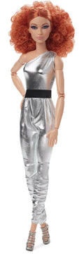Posable Fashion Doll with Curly Red Hair & Metallic Jumpsuit D76568