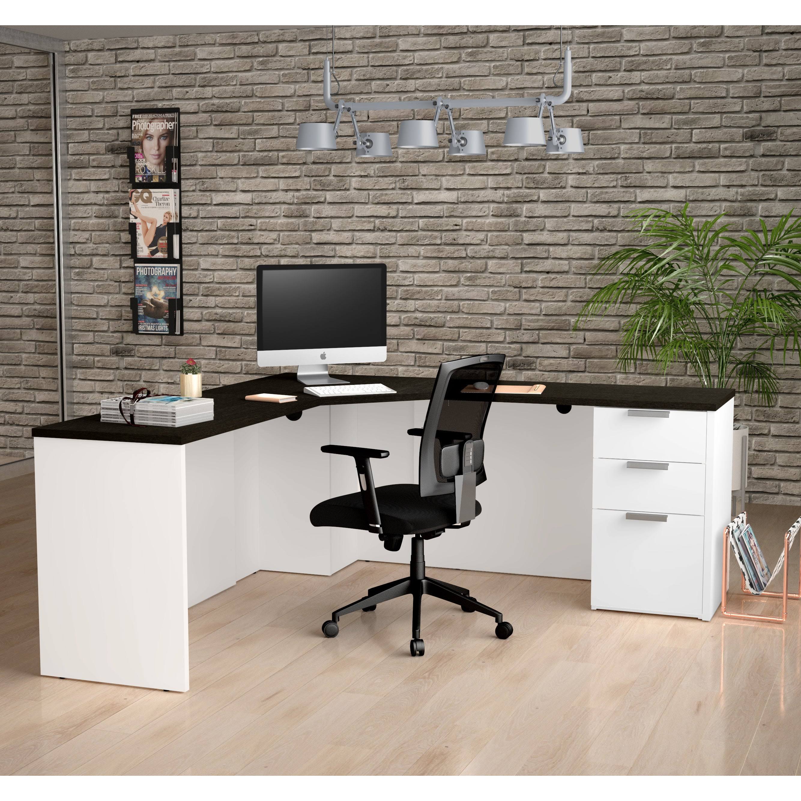 Deep Grey White Corner Desk P71691