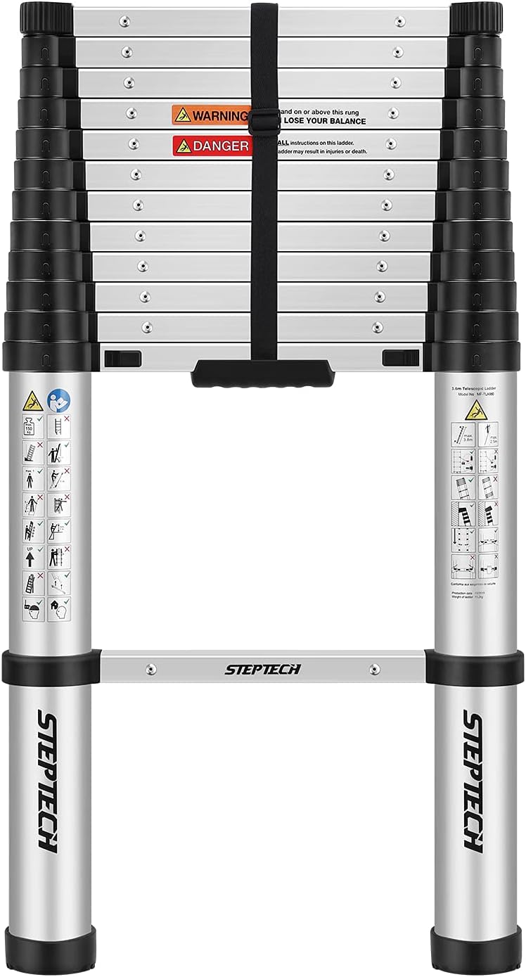 Telescoping Ladder 8.5 ft Aluminum Anti-Pinch Collapsible Ladder J2052