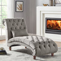 Grey Velvet Tufted Lounge Chair with Matching Pillow T14092