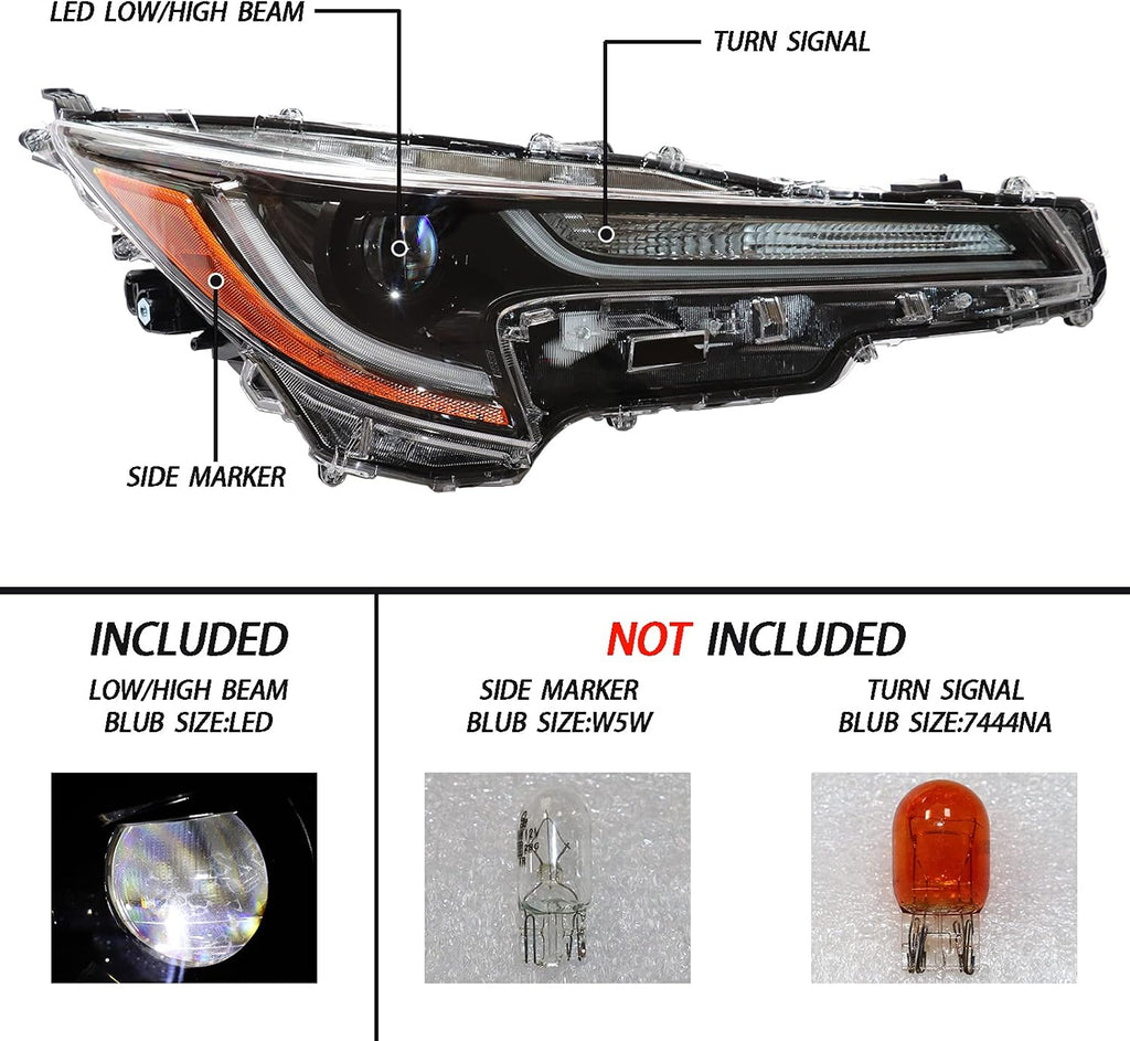 Passenger Side Headlight Assembly for 2020-2021 Toyota Corolla L LE Z75874