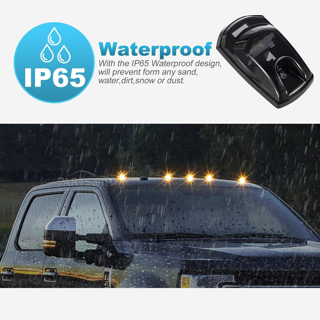 5Pcs Smoke Amber LED Cab Marker Roof Clearance Lights Assembly E79873