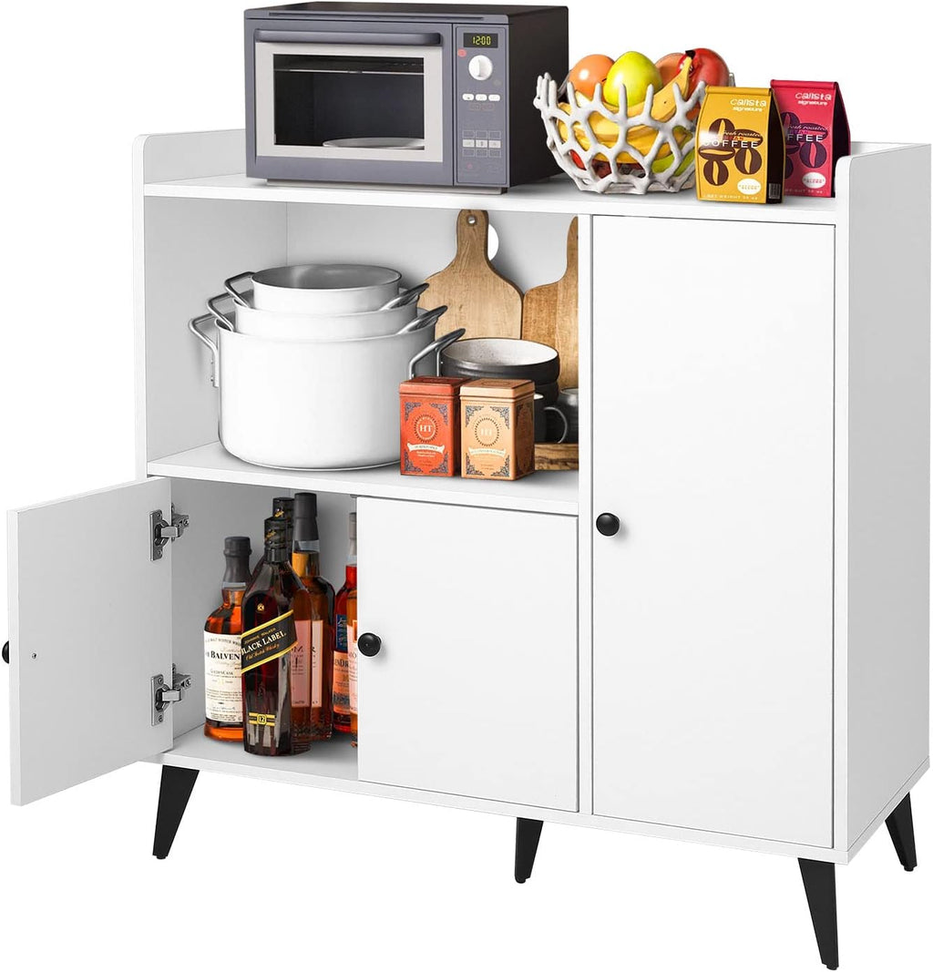 White Microwave Cabinet with Doors, 24x35 C254