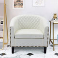 White Faux Leather Barrel Chair with Solid Wood Legs Q370