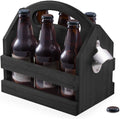 Black Solid Wood 6 Pack Beer Bottle Holder Caddy Carrier And Bottle Opener Pack of 2 G194