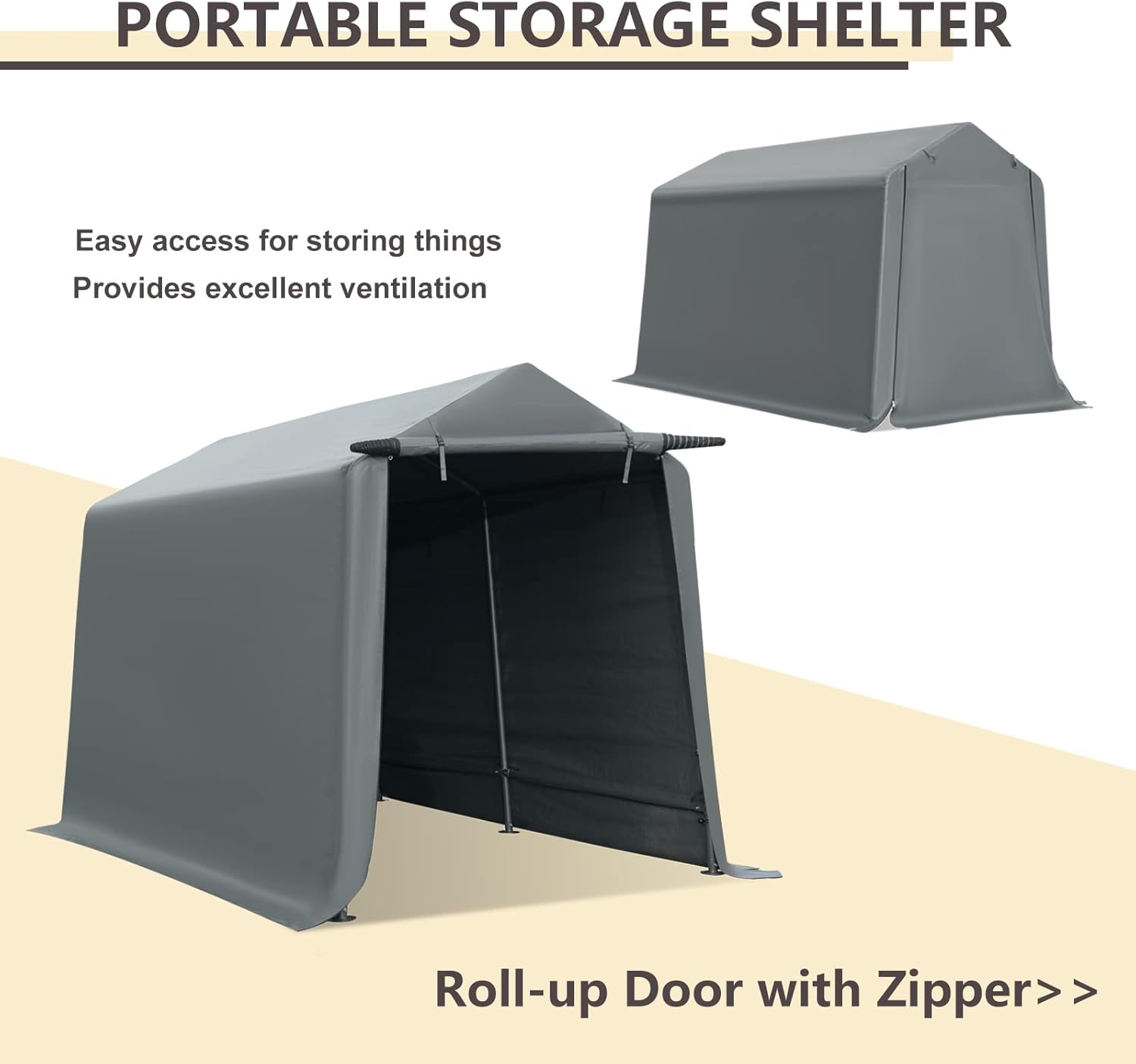 7x12 ft Gray Portable Storage Shed with Roll-up Zipper Door X349