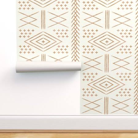Removable Water-Activated Wallpaper Moroccan Beige Geometric Roll 24in x 108in Y1679