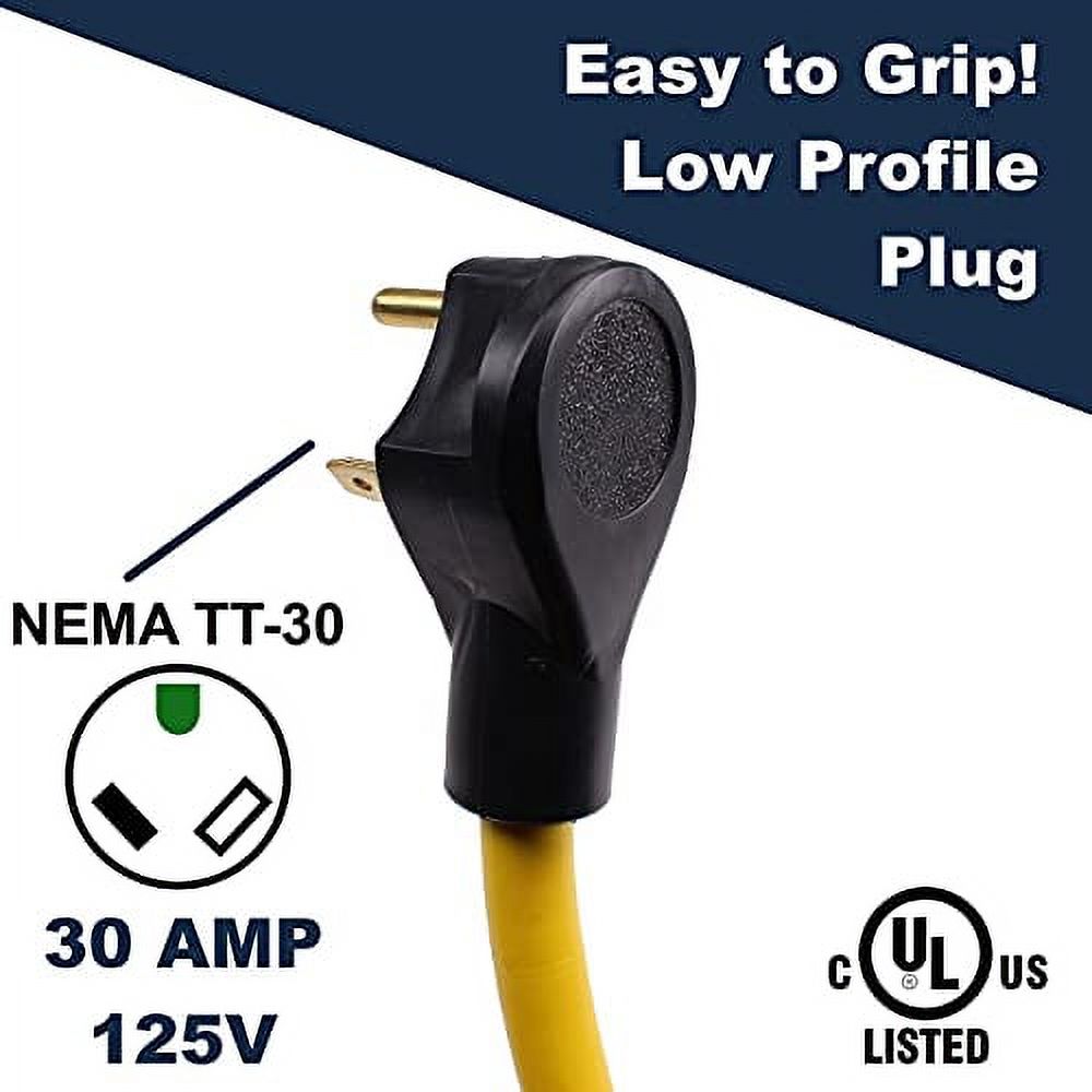 30 Amp to 110 Adapter L5-30P or TT-30P to 3-Way Outlet Splitter, 125 Volt, 30A to 15A-20A, 10AWG 3-Prong Locking Triple Tap 5-20R E5701