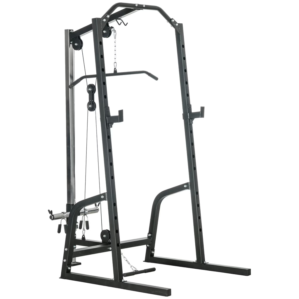 Power Cage with Pulley System Squat Rack Pull up Stand N79438