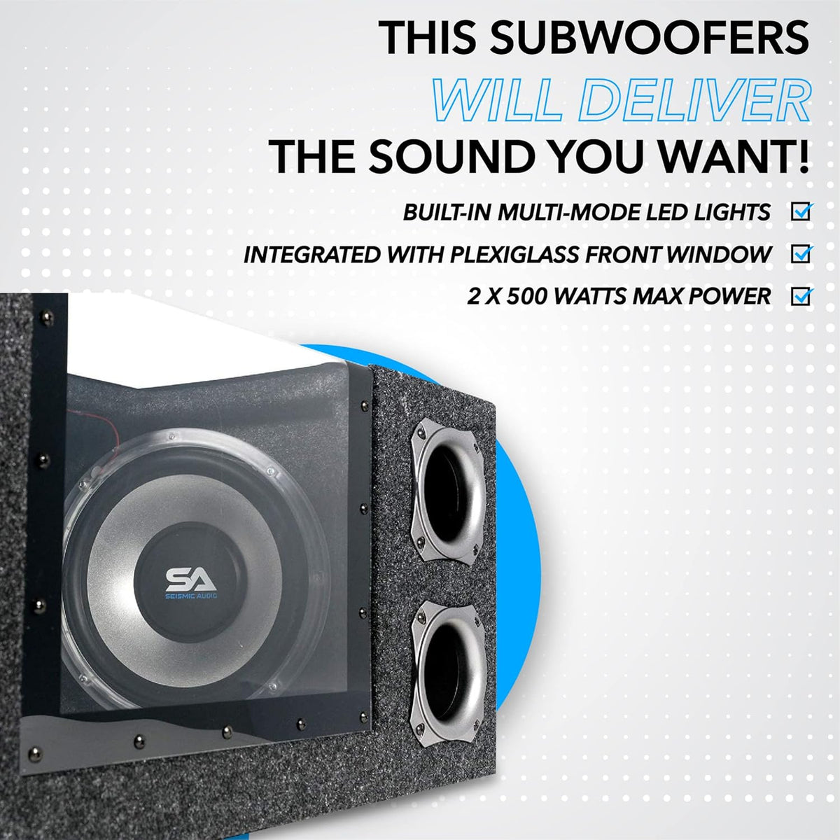 Dual 10 Inch 1000 Watt Car Audio Subwoofer Box with LED Lights & Plexiglass Window W14897