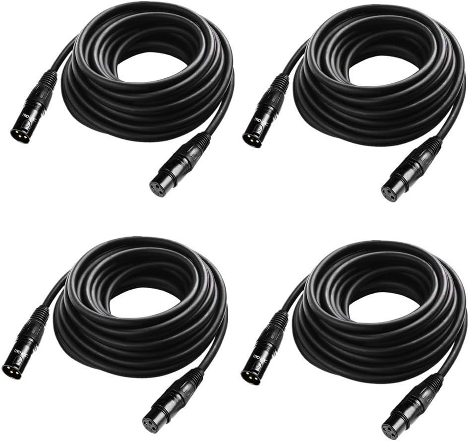 25 ft Flexible DMX Cable, Gold-Plated 3 Pin Signal XLR Male to Female (4 Pack) A402