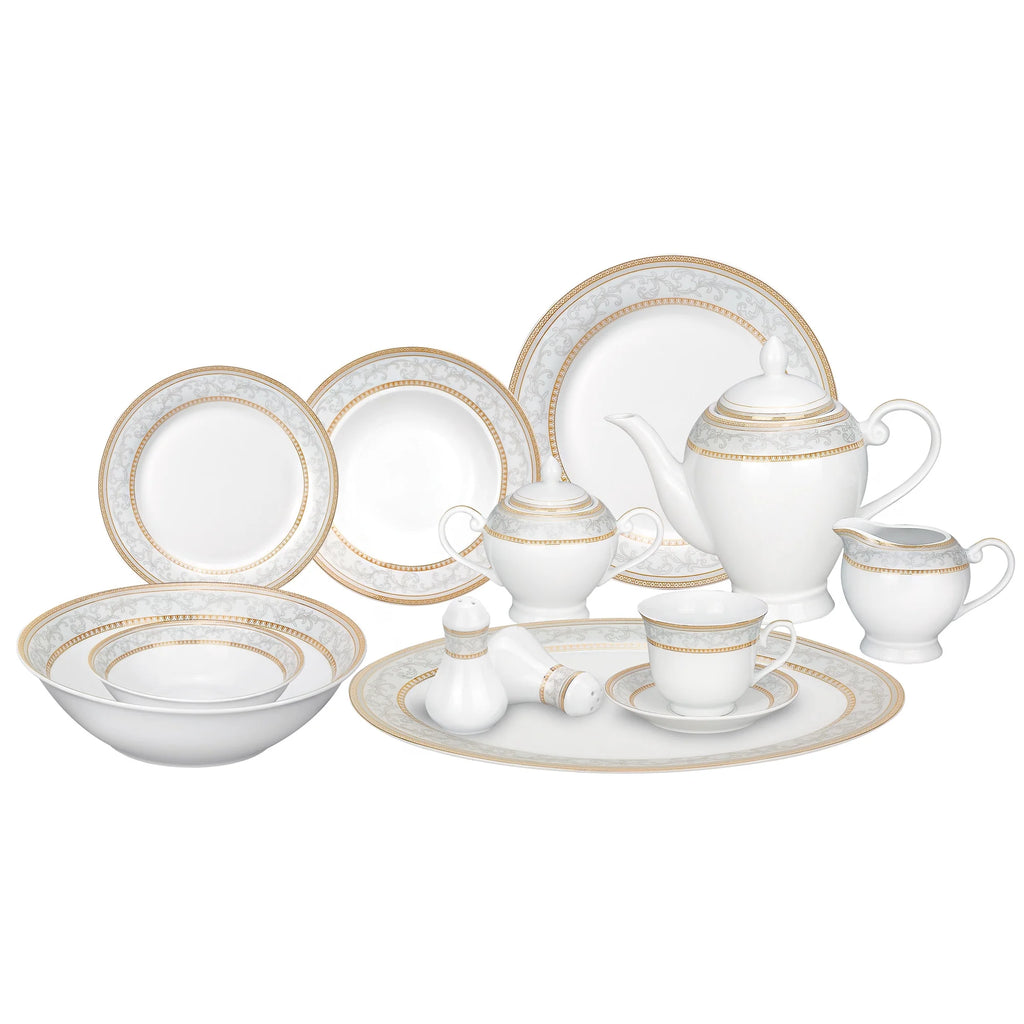57-piece Porcelain Dinnerware Set with Gold Accent M4014