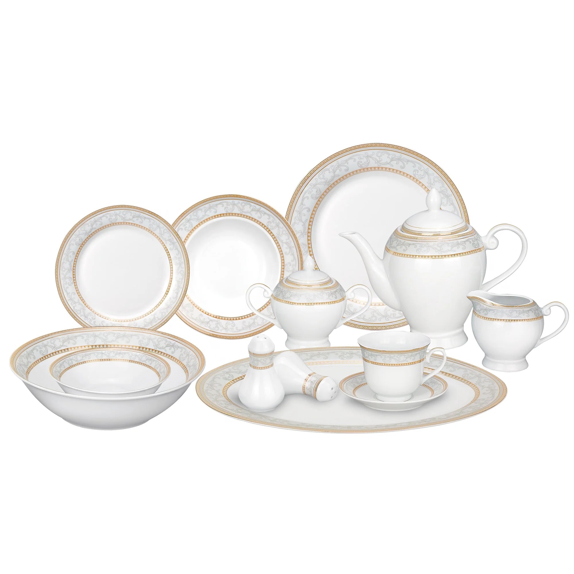 57-piece Porcelain Dinnerware Set with Gold Accent M4014