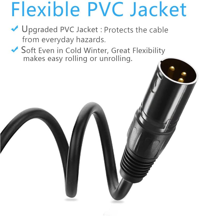 25 ft Flexible DMX Cable, Gold-Plated 3 Pin Signal XLR Male to Female (4 Pack) A402