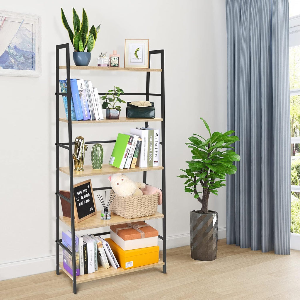 5-Tier Wood Bookshelf with Metal Frame P9524