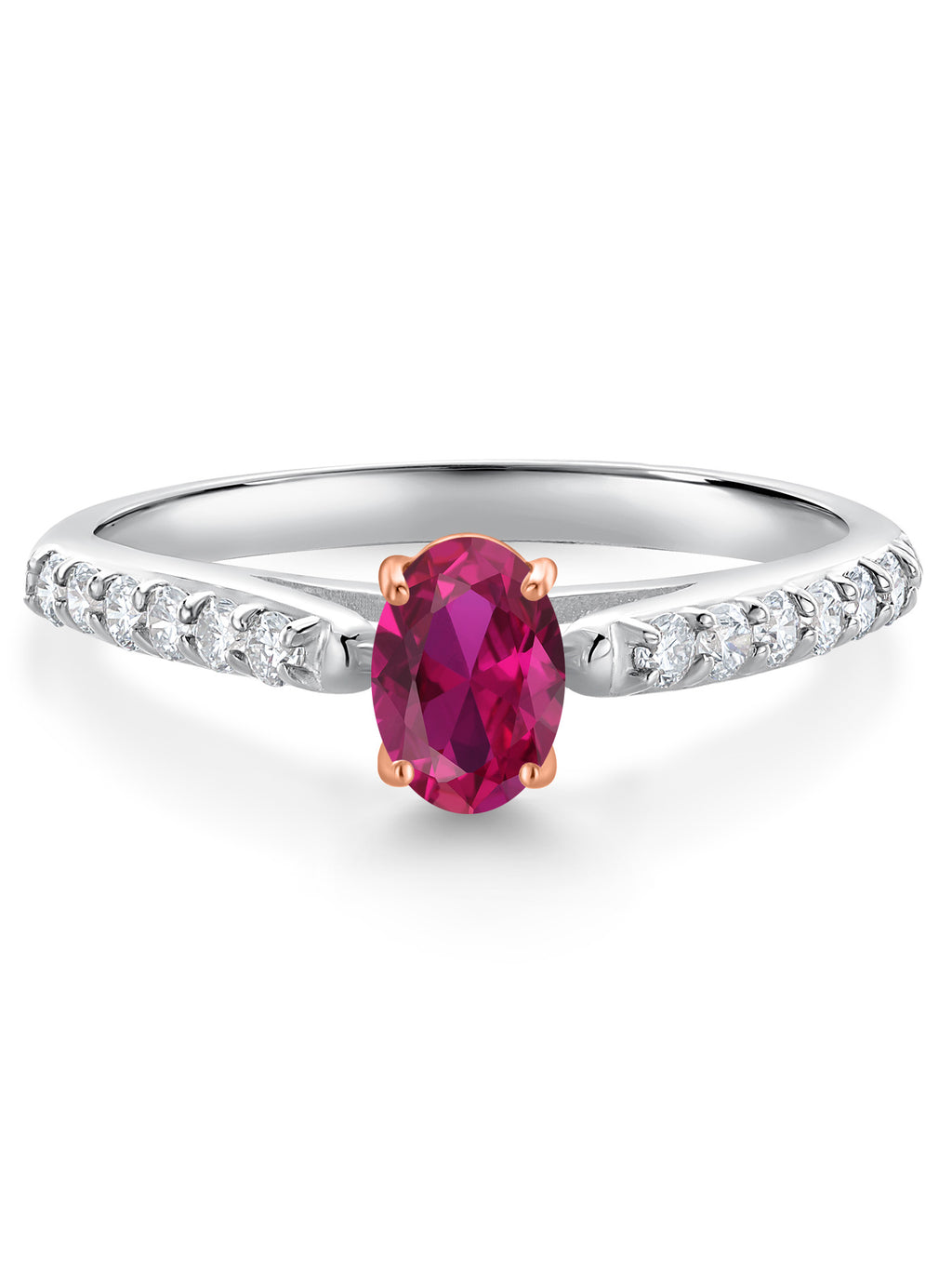 925 Silver 10K Rose Gold Red Created Ruby White Lab Grown Diamond Engagement Ring Oval 6X4MM S165713