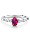 925 Silver 10K Rose Gold Red Created Ruby White Lab Grown Diamond Engagement Ring Oval 6X4MM S165713