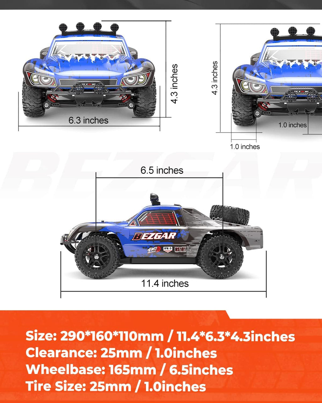Remote Control Trucks 4WD 35 Km/h Waterproof RC Car with 2 Rechargeable Batteries Y2974