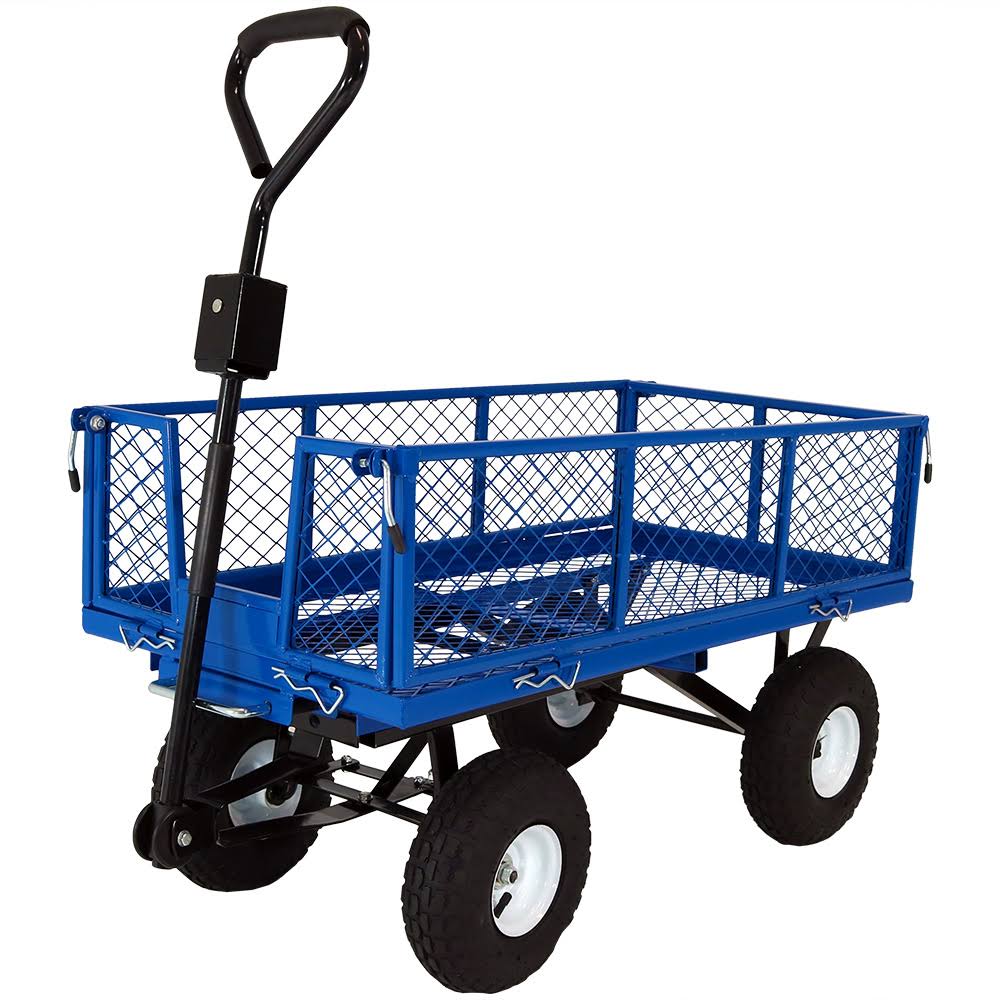Blue Steel Utility Garden Cart with Removable Sides E593593