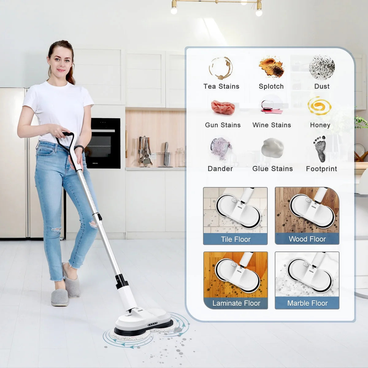 Cordless Electric Spin Mop with 300ml Water Tank and LED Headlight P674