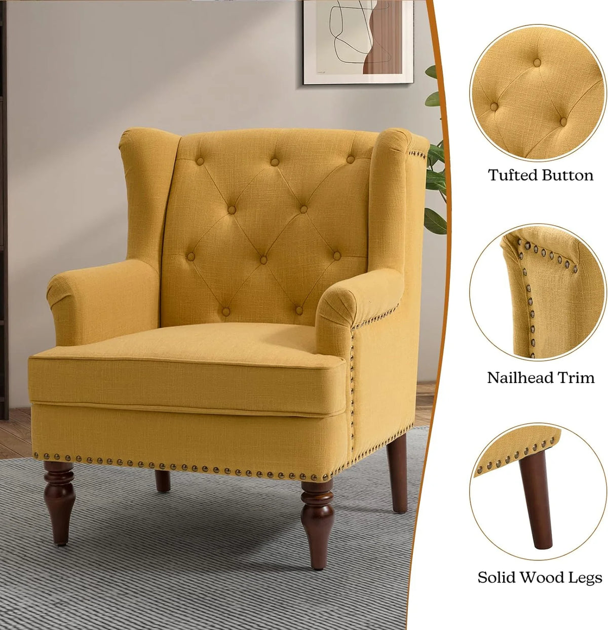 Mustard Tufted Fabric Upholstered Armchair Set Of 2 M378910