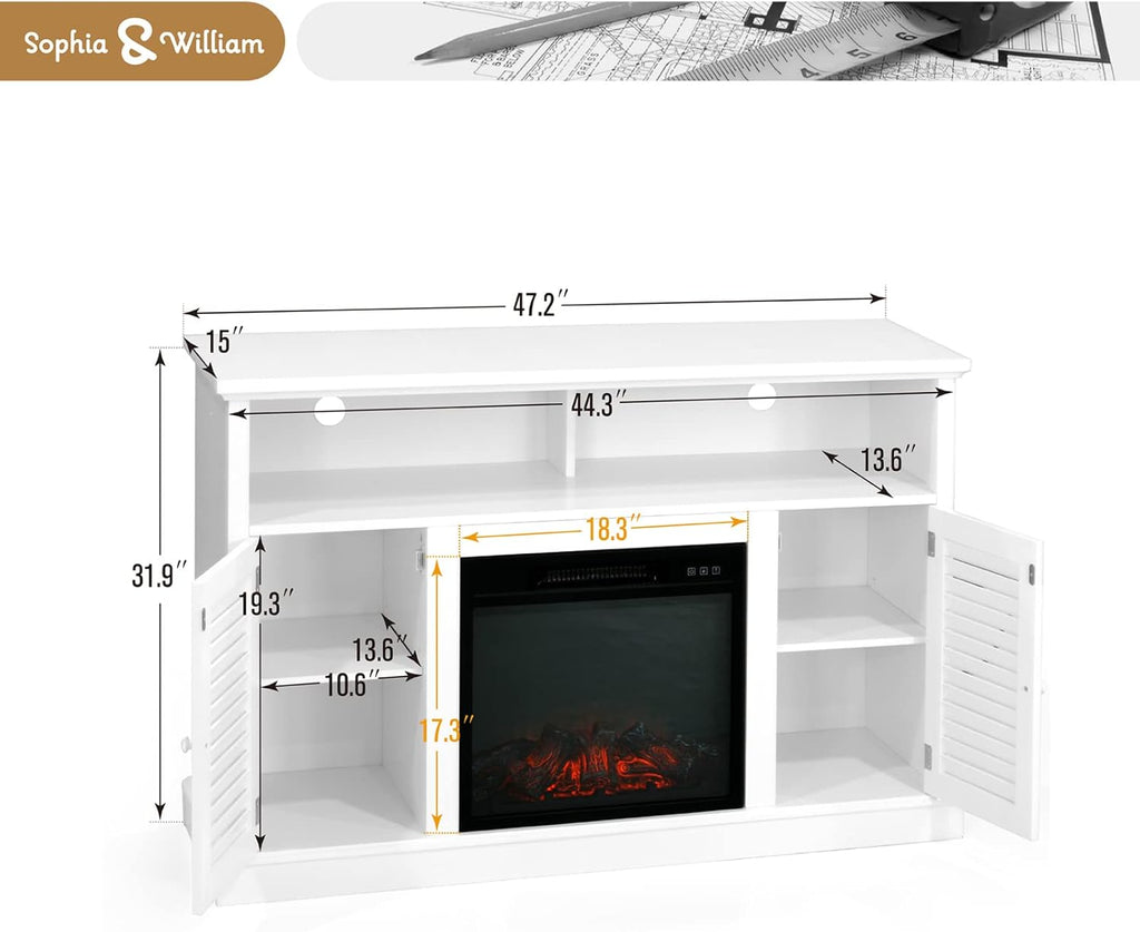 White Fireplace TV Stand with Insert Fireplace and Adjustable Shelves M8830