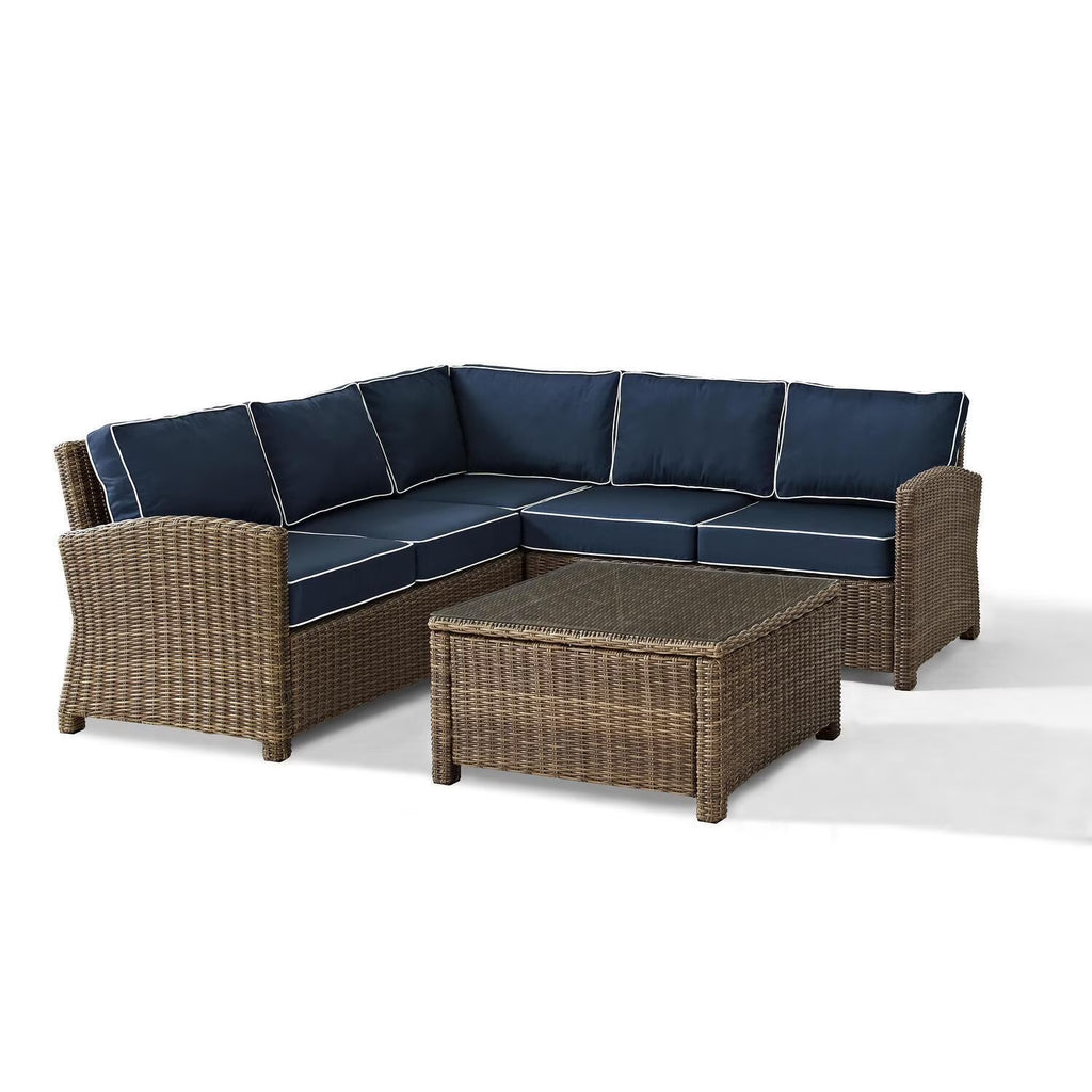 4Pc Outdoor Wicker Sectional Set with Glass Top Coffee Table N64204