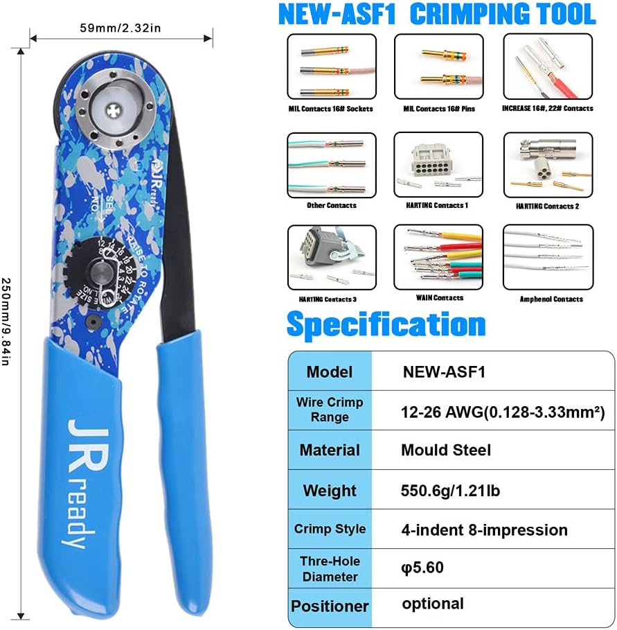 Closed Barrel Crimping Tool Kit with Universal Positioner for Heavy Duty Connectors Contacts Z7328