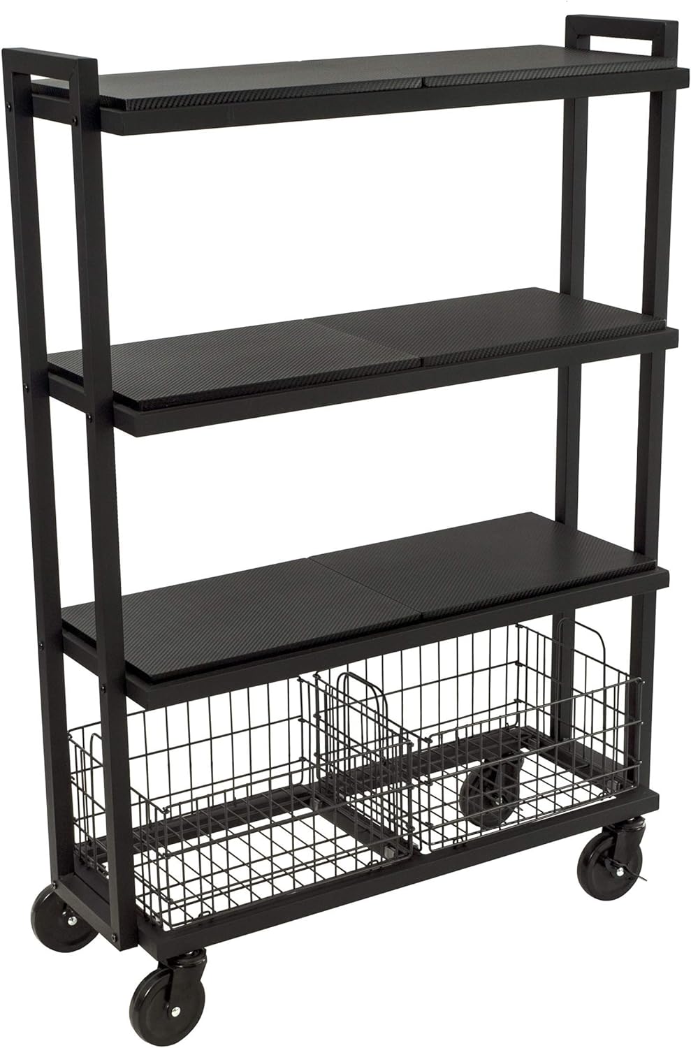 3 Tier Cart with Shelves and Baskets, Powder-Coated Steel Frame in Kale Green D609